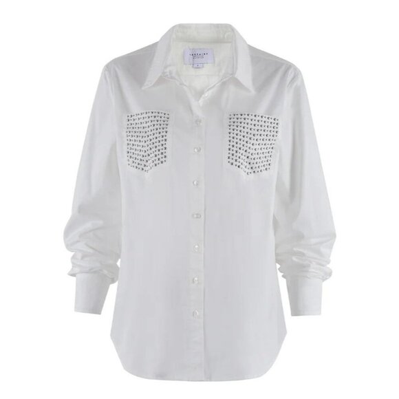 The Shirt Rochelle Behrens The Boyfriend Shirt White Metal studs chest pocket- S - Picture 1 of 8
